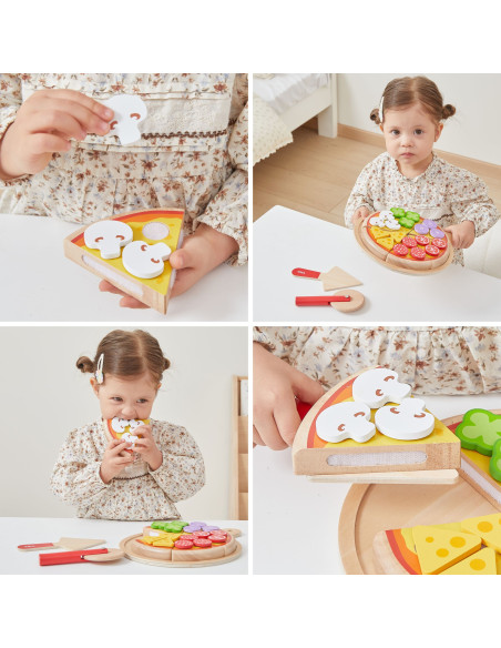 VIGA Wooden Pizza Slicer Kitchen Set 27 Pieces for Children 18M+