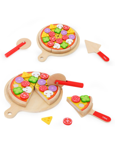 VIGA Wooden Pizza Slicer Kitchen Set 27 Pieces for Children 18M+