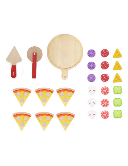 VIGA Wooden Pizza Slicer Kitchen Set 27 Pieces for Children 18M+