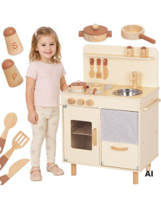 TOOKY TOY Wooden Beige Kitchen with Accessories