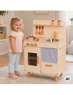 TOOKY TOY medinė smėlio spalvos virtuvėlė su priedais 2