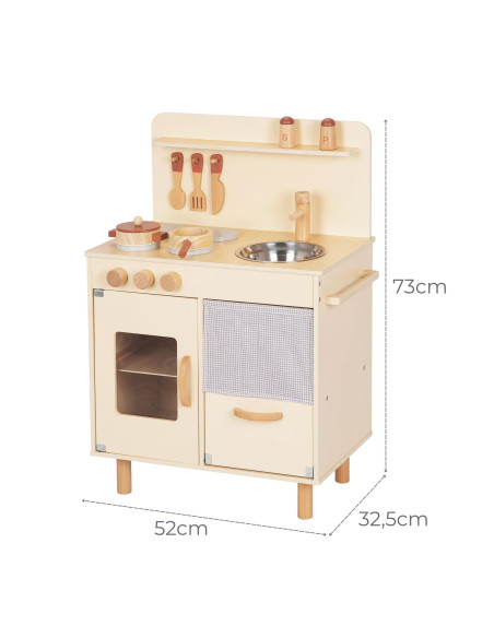 TOOKY TOY Wooden Beige Kitchen with Accessories