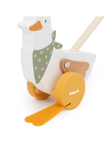 VIGA PolarB medinė stumiama žąsis ant pagaliuko vaikams nuo 12 mėn.